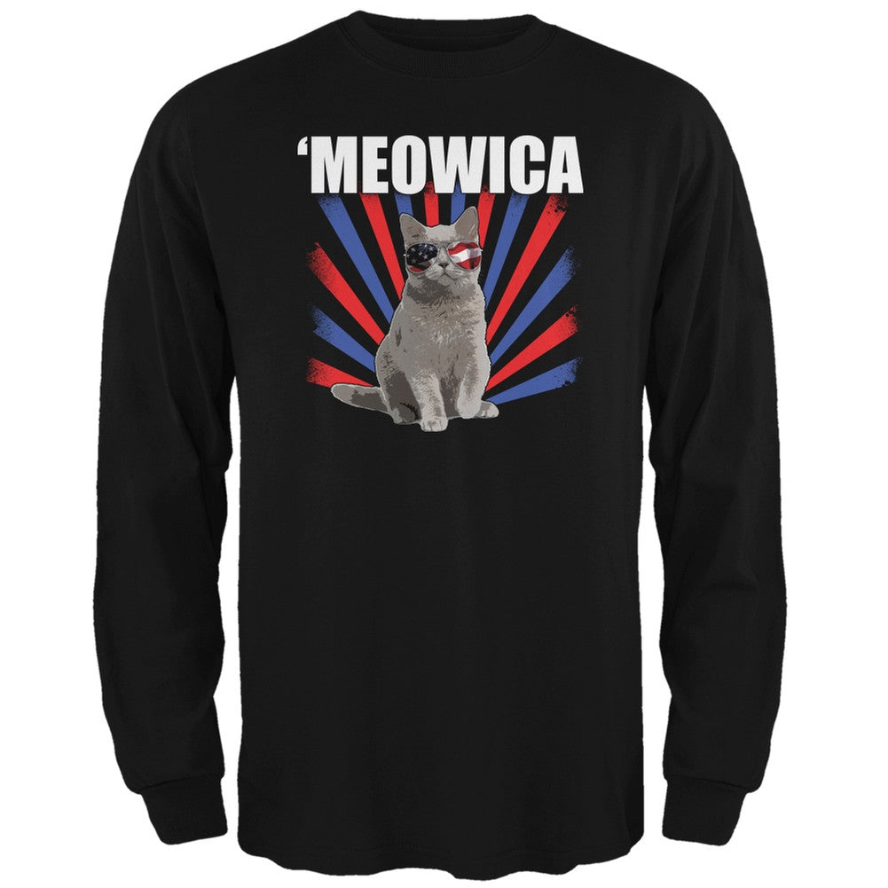 4th of July Meowica Black Adult Long Sleeve T-Shirt Men's Long Sleeves Old Glory 2XL Black