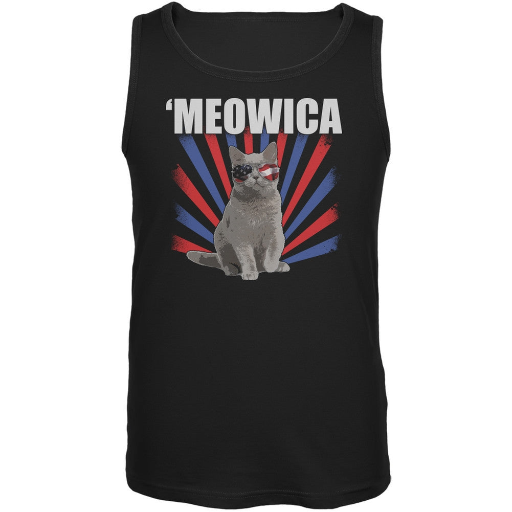 4th of July Meowica Black Adult Tank Top Tank Tops Old Glory 2XL Black