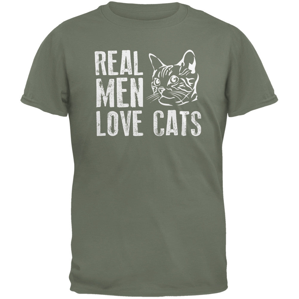 Real Men Love Cats Military Green Adult T-Shirt Men's T-Shirts Old Glory XL Dark Green