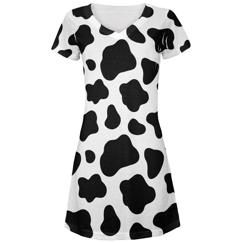 Cow Pattern Costume All Over Juniors V-Neck Dress Dresses Old Glory XL Multi