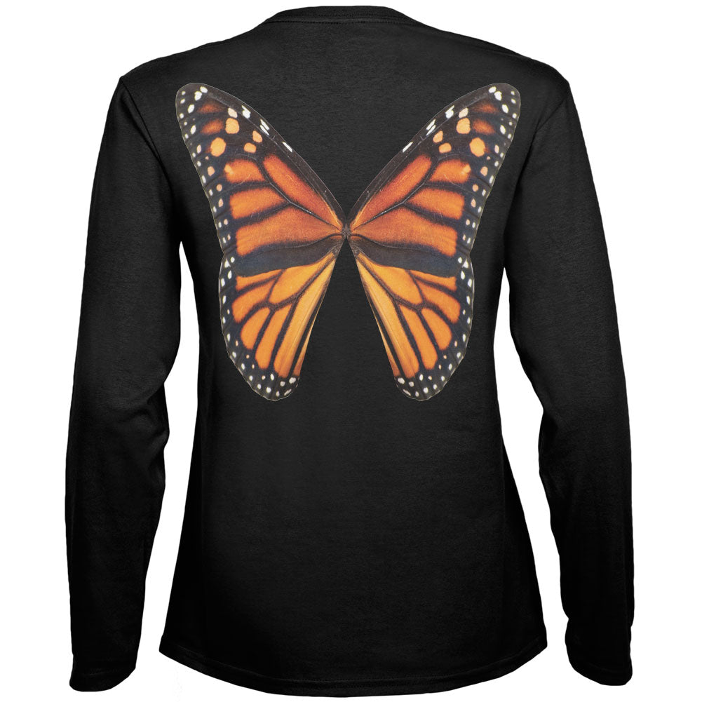 Monarch Butterfly Wings Costume Black Womens Long Sleeve T-Shirt Long Sleeve T-Shirts Old Glory 2XL Black