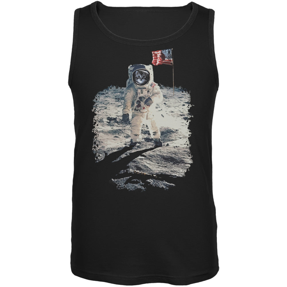 Cat Moon Landing Black Adult Tank Top Men's Tank Tops Old Glory 2XL Black