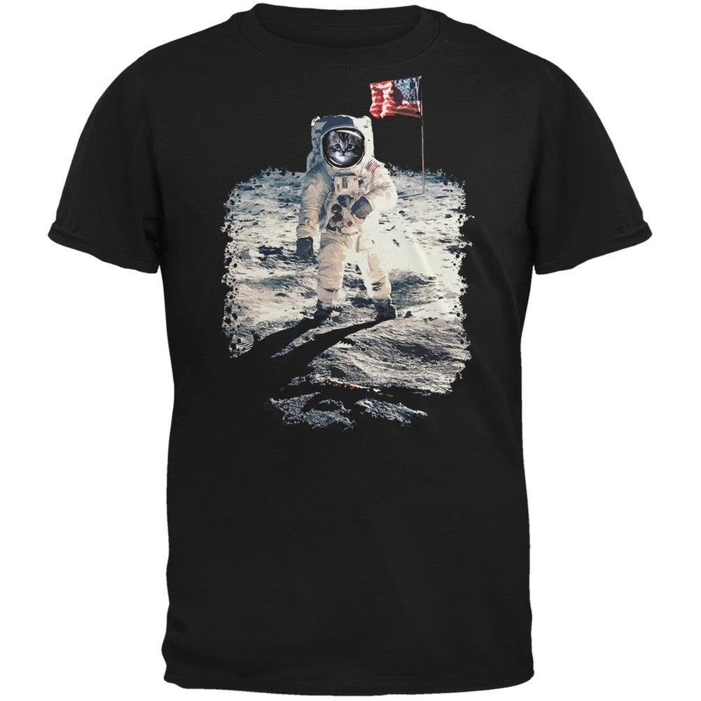 Cat Moon Landing Black Youth T-Shirt Youth T-Shirts Old Glory LG Black