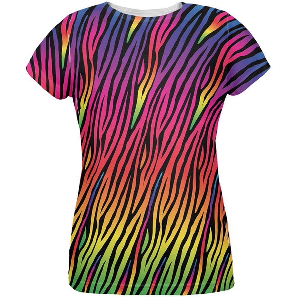 Rainbow Zebra Stripes All Over Womens T-Shirt Women's T-Shirts Old Glory 2XL Multi