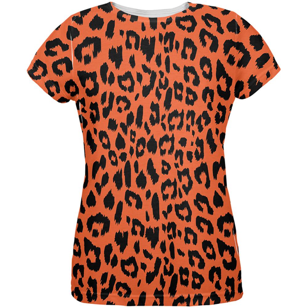 Orange Cheetah Print All Over Womens T-Shirt Women's T-Shirts Old Glory 2XL Multi