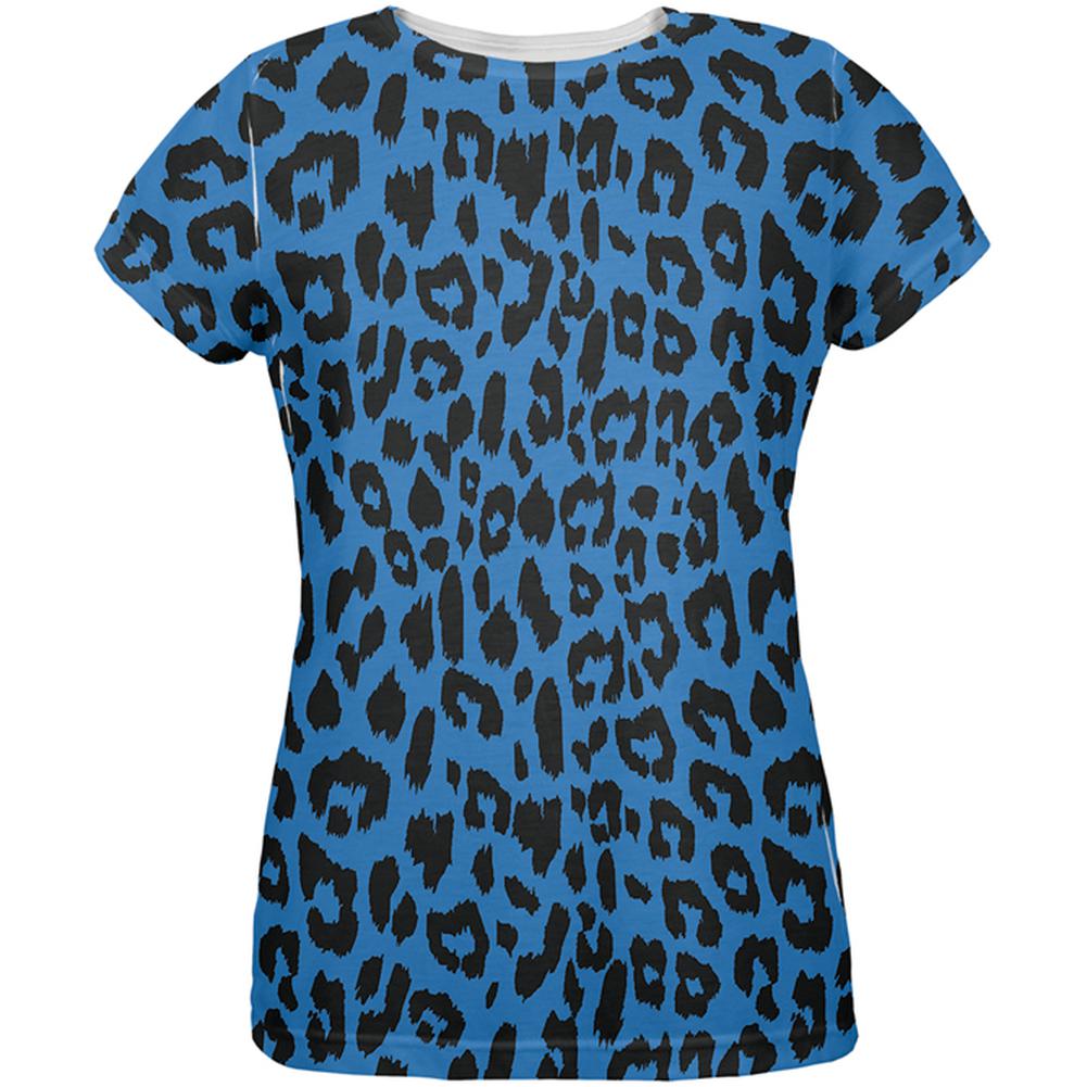 Blue Cheetah Print All Over Womens T-Shirt Women's T-Shirts Old Glory 2XL Multi