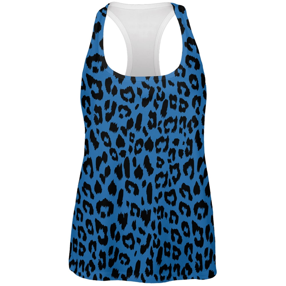 Blue Cheetah Print All Over Womens Work Out Tank Top Women's T-Shirts Old Glory 2XL Blue