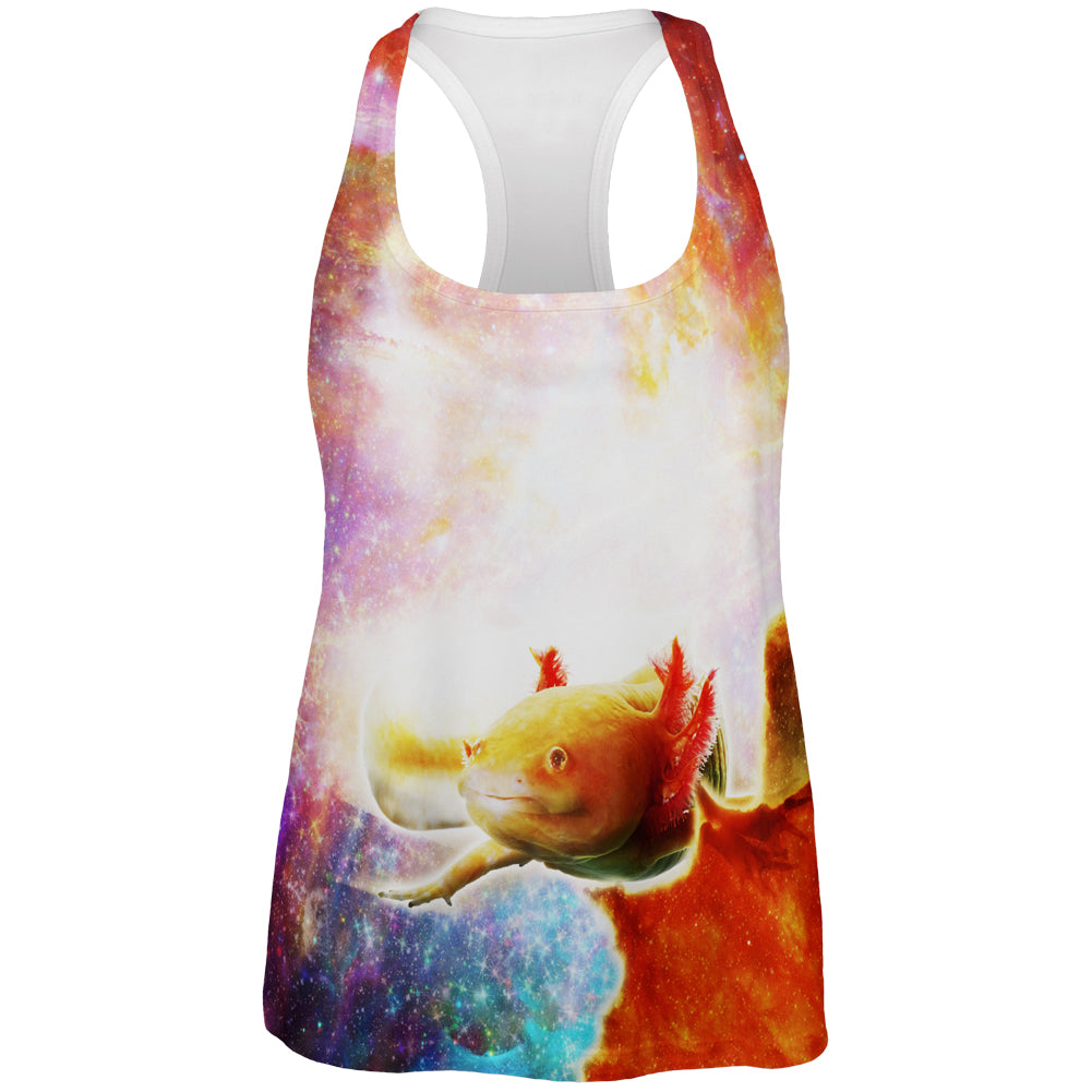 Galaxy Axolotl Mexican Salamander All Over Womens Racerback Tank Top Tank Tops Old Glory 2XL White