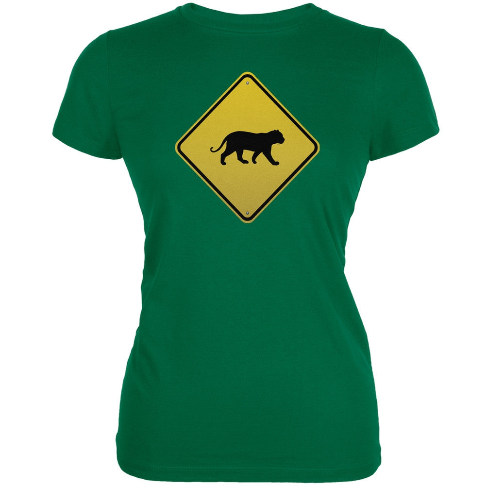 Cheetah Crossing Sign Kelly Green Juniors Soft T-Shirt Juniors T-Shirts Old Glory 2XL Green