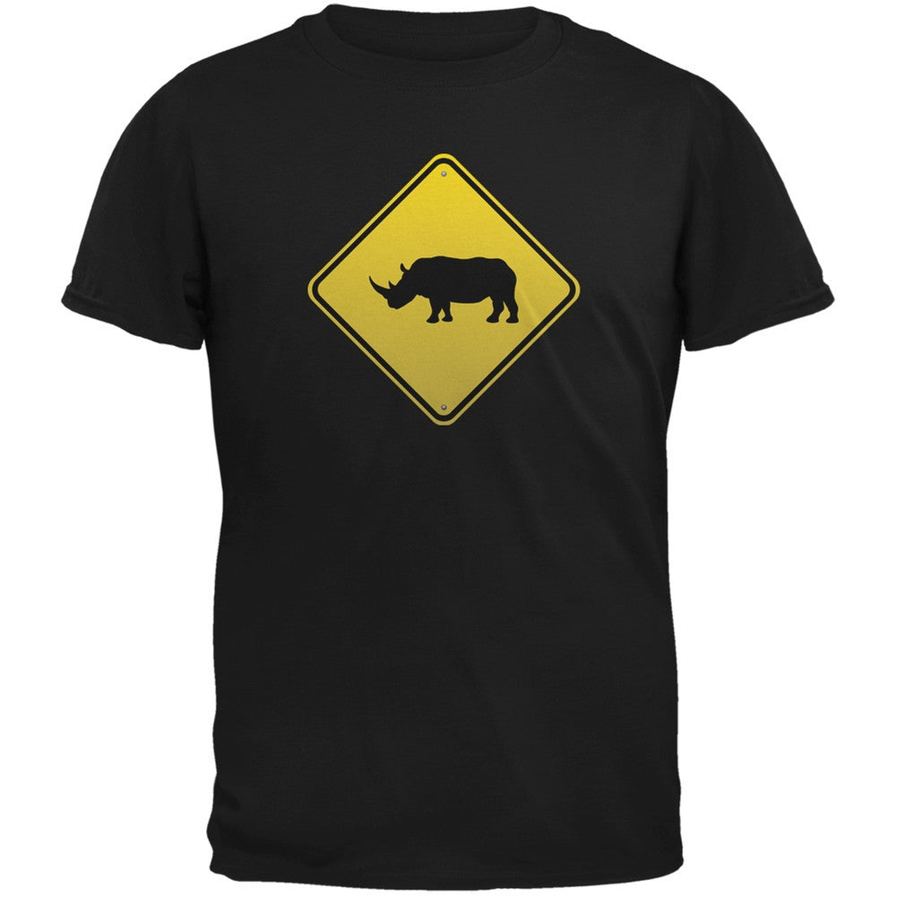 Rhino Crossing Sign Black Adult T-Shirt Men's T-Shirts Old Glory 2XL Black
