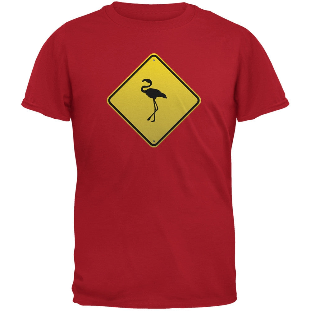 Flamingo Crossing Sign Red Adult T-Shirt Men's T-Shirts Old Glory 2XL Red