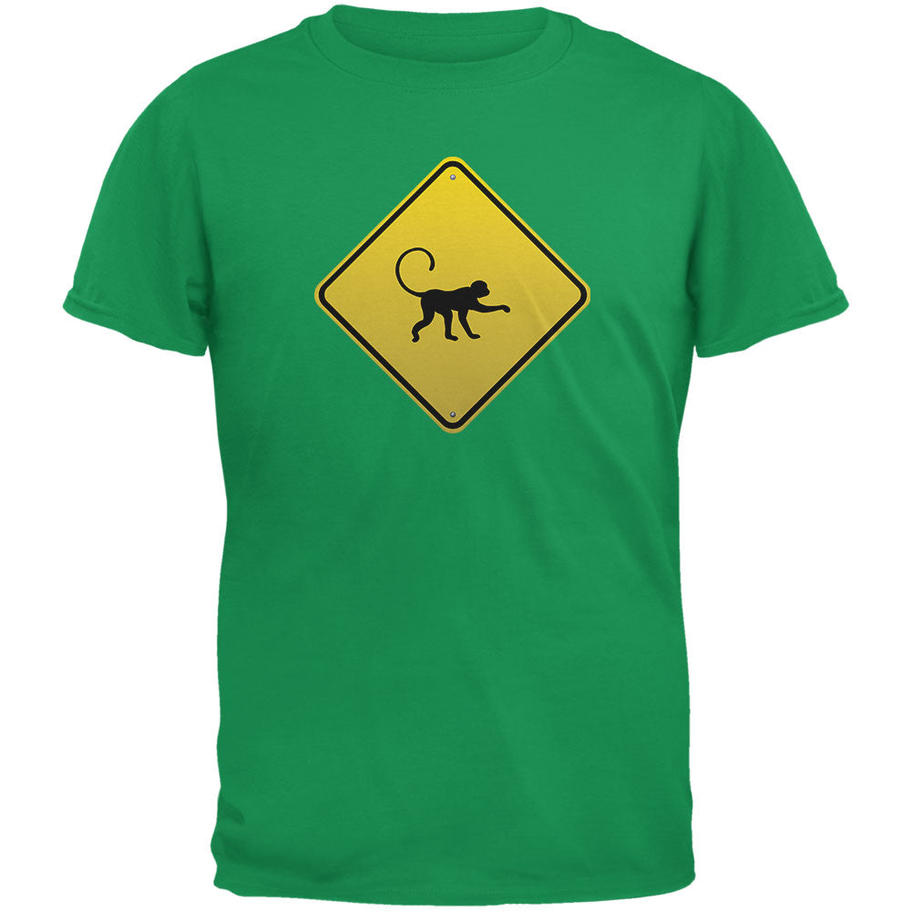 Monkey Crossing Sign Irish Green Adult T-Shirt Men's T-Shirts Old Glory 2XL Green