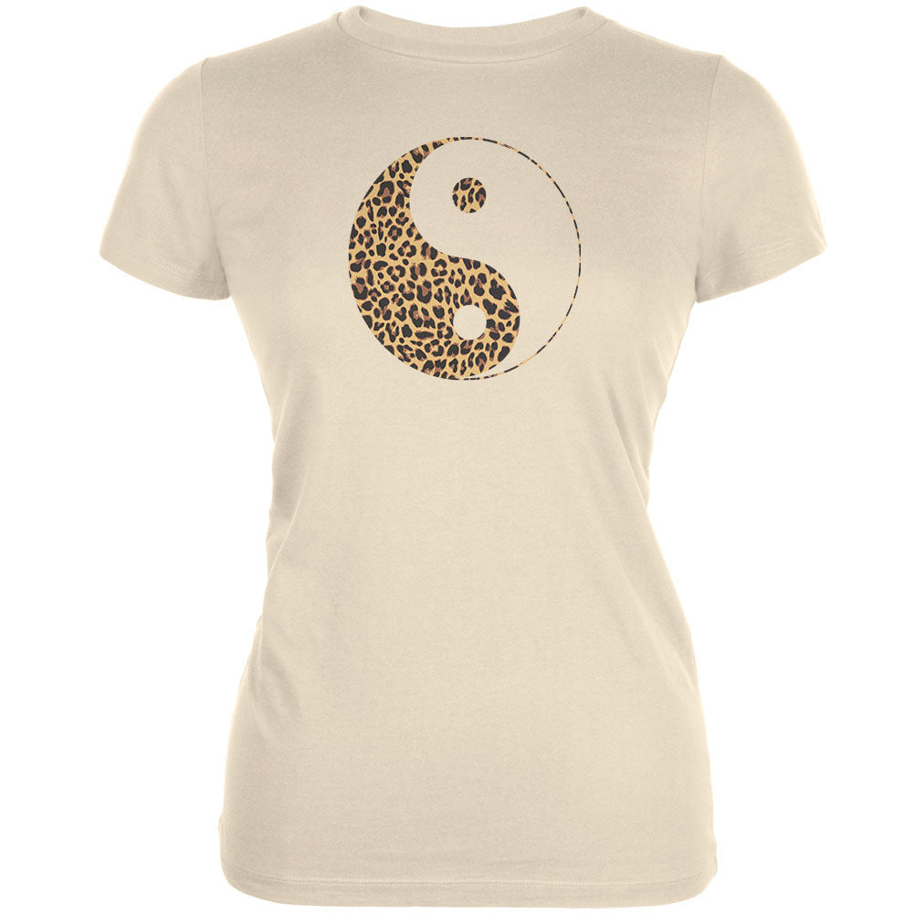 Cheetah Print Yin Yang Cream Juniors Soft T-Shirt Juniors T-Shirts Old Glory 2XL Off-White