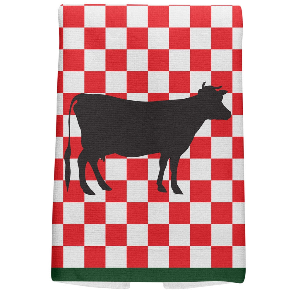 Country Kitchen Checkerboard Cow All Over Hand Towel Hand Towel Old Glory