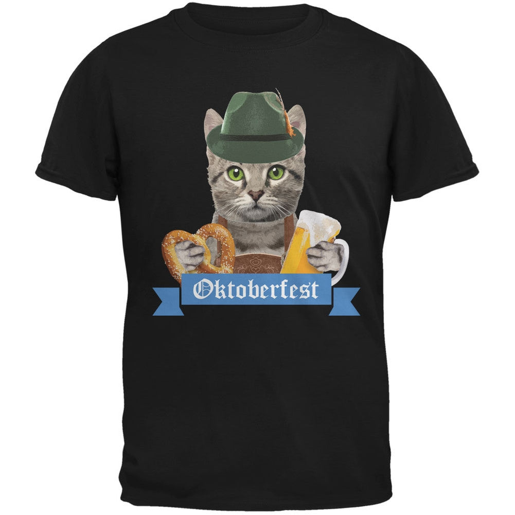 Oktoberfest Funny Cat Black Adult T-Shirt Men's T-Shirts Old Glory SM Black