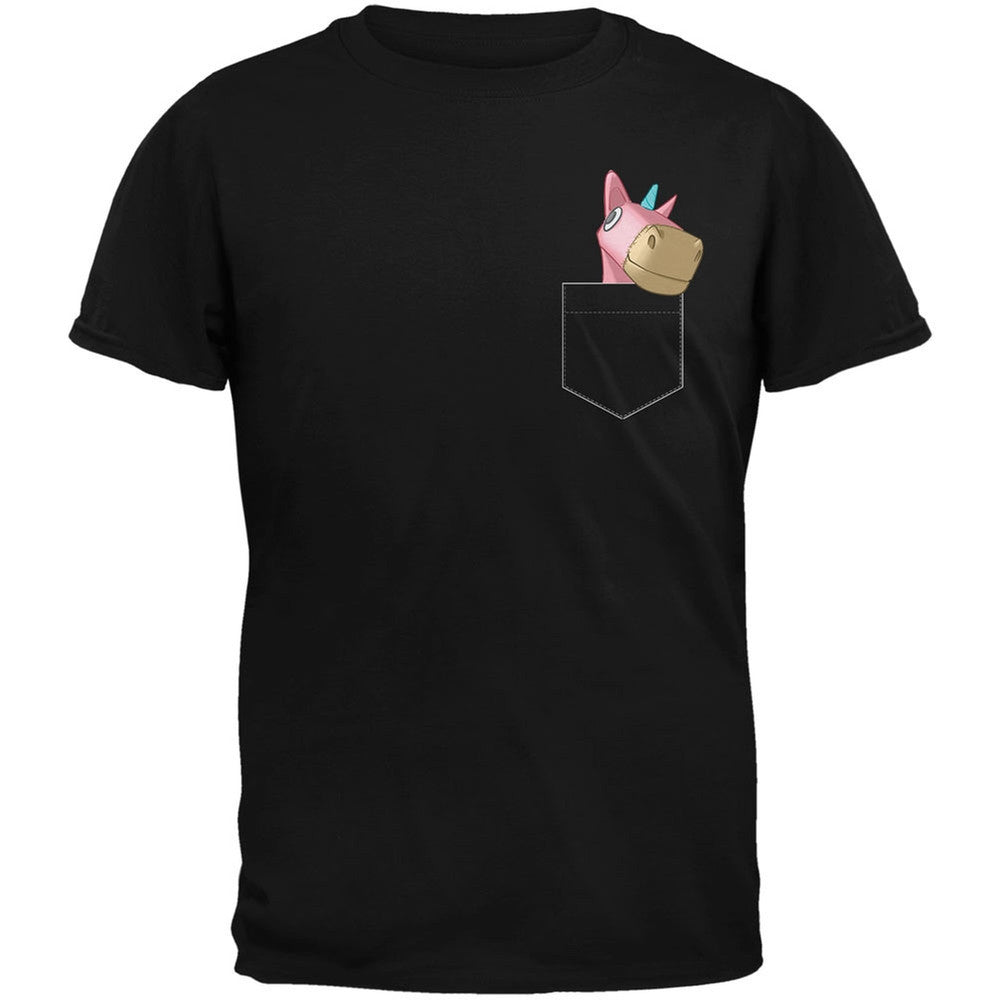 Pocket Pet Unicorn Black Adult T-Shirt Men's T-Shirts Old Glory 2XL Black