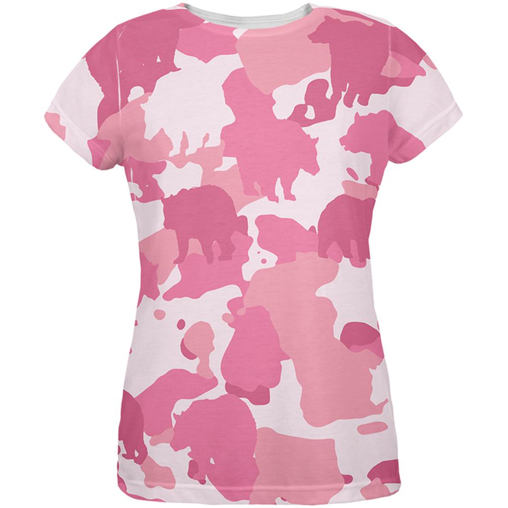 Bear Pink Camo All Over Womens T-Shirt Women's T-Shirts Old Glory 2XL Multi