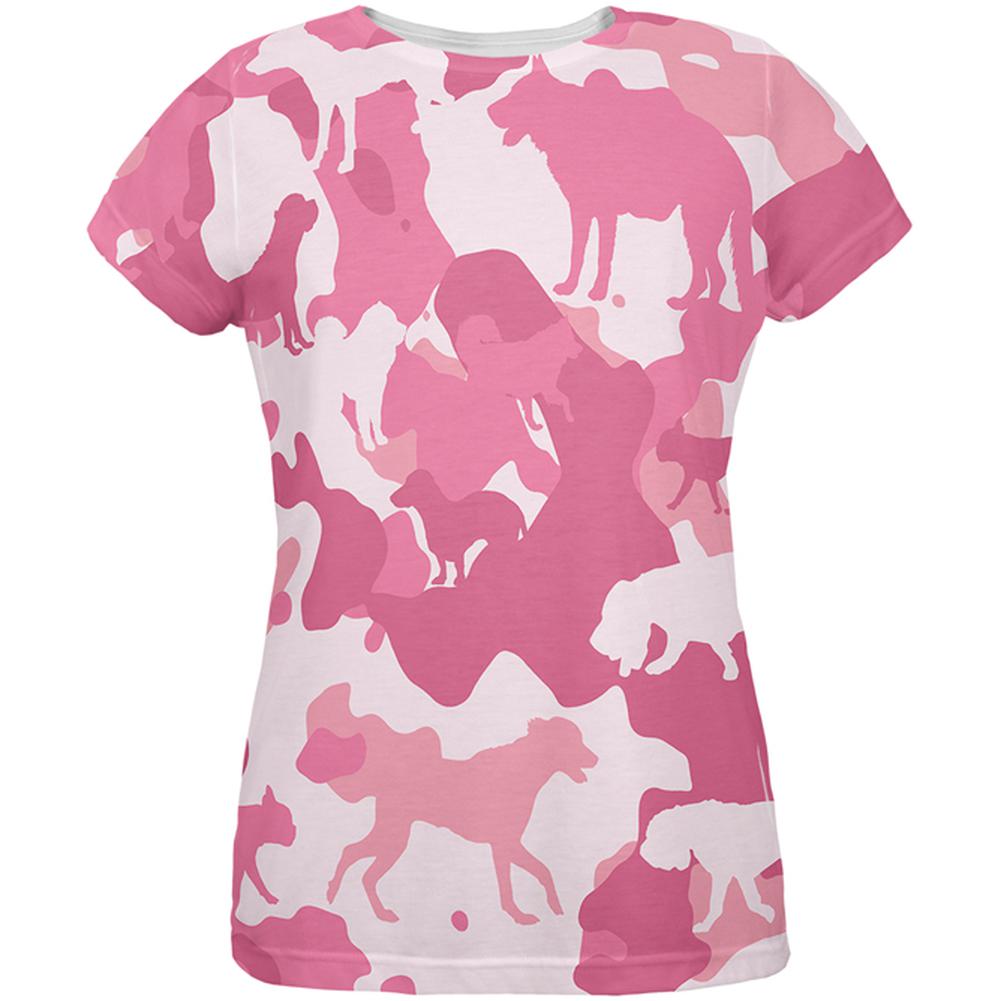Dog Pink Camo All Over Womens T-Shirt Women's T-Shirts Old Glory 2XL Multi