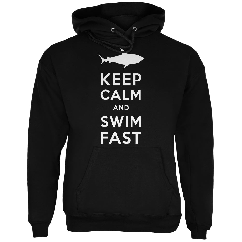 Shark Keep Calm and Swim Fast Black Adult Hoodie Sweatshirts Old Glory 2XL Black
