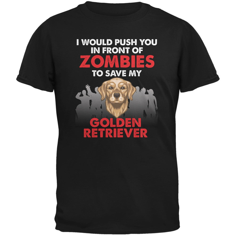 I Would Push You Zombies Golden Retriever Black Adult T-Shirt Men's T-Shirts Old Glory 2XL Black