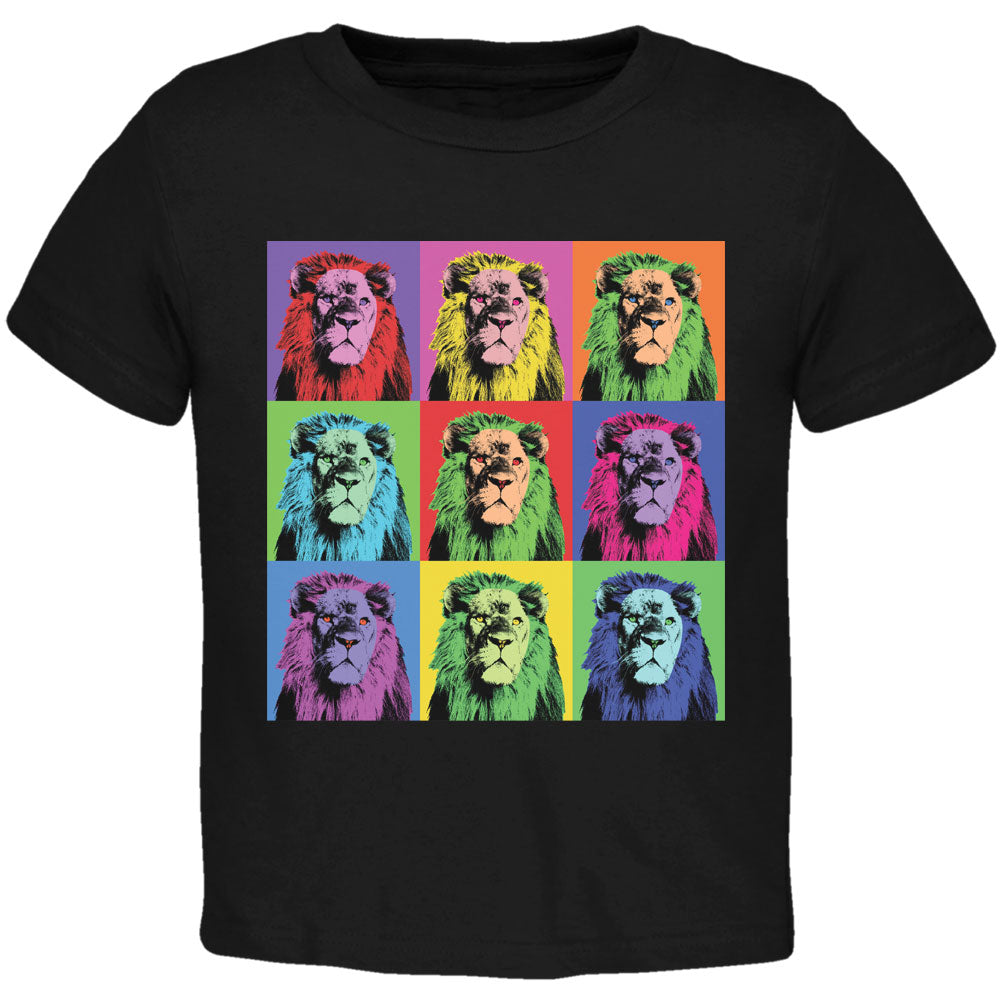 Lion Pop Art Repeating Squares Black Toddler T-Shirt Toddler T-Shirts Old Glory 2T Black