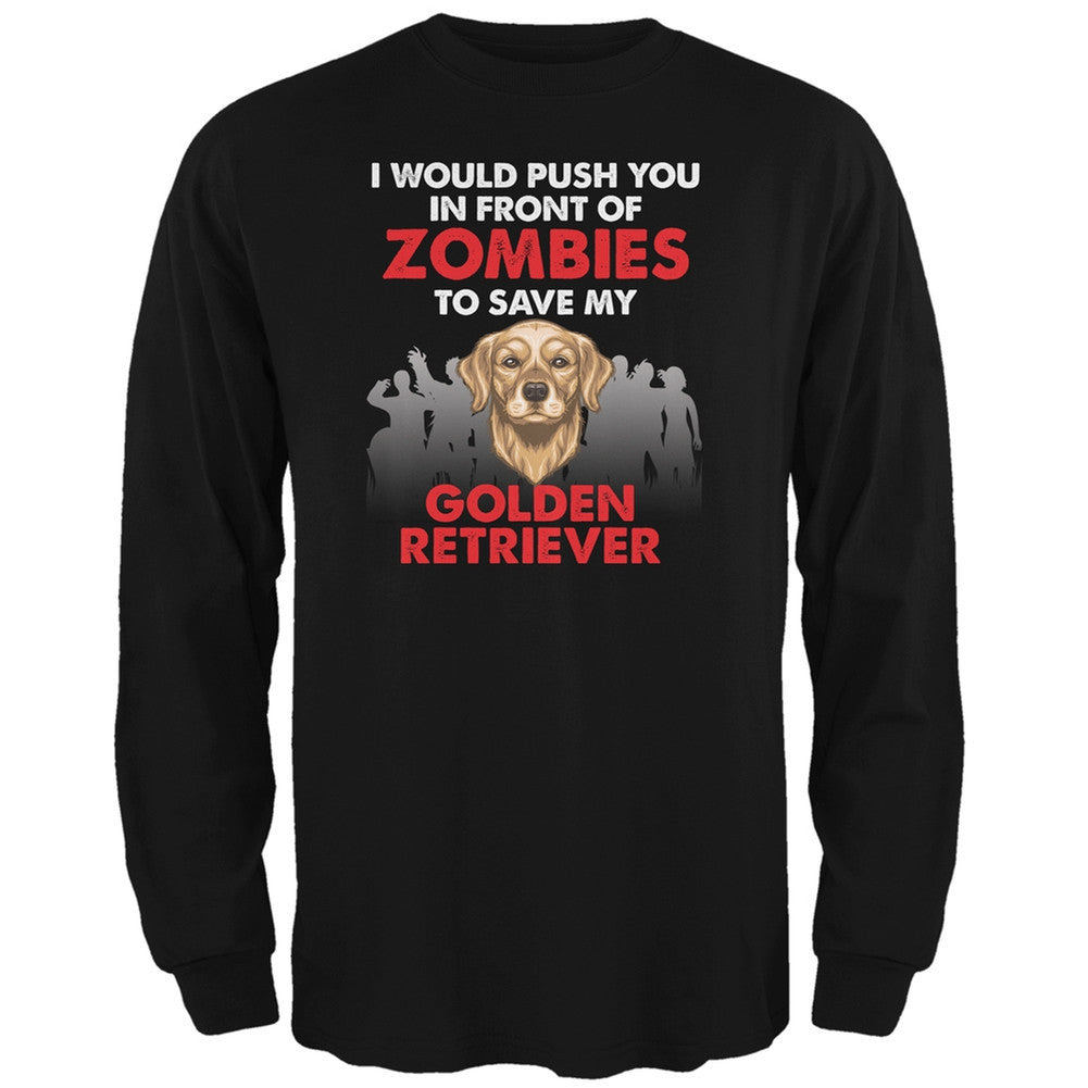I Would Push You Golden Retriever Black Adult Long Sleeve T-Shirt Men's Long Sleeves Old Glory 2XL Black