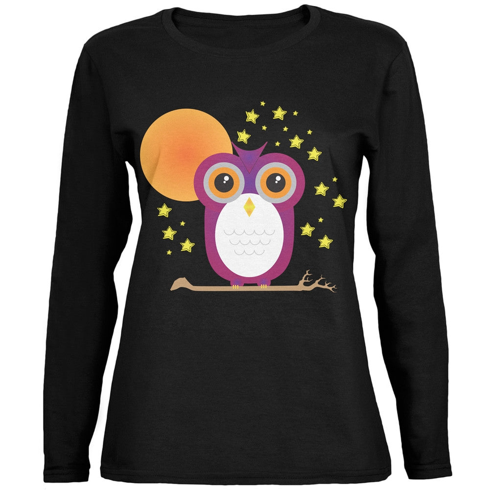 Halloween Starry Night Owl Black Womens Long Sleeve T-Shirt Long Sleeve T-Shirts Old Glory 2XL Black