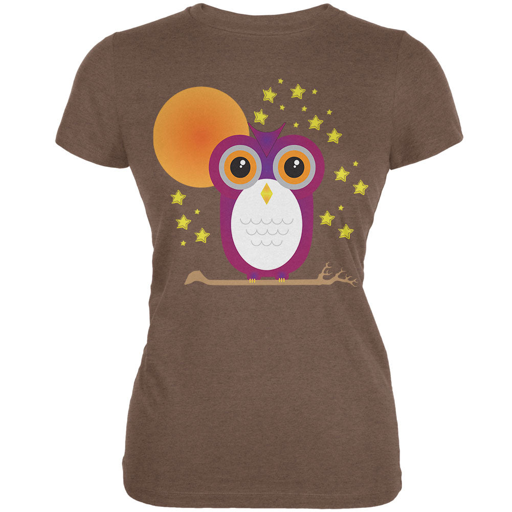 Halloween Starry Night Owl Heather Brown Juniors Soft T-Shirt Juniors T-Shirts Old Glory 2XL Brown