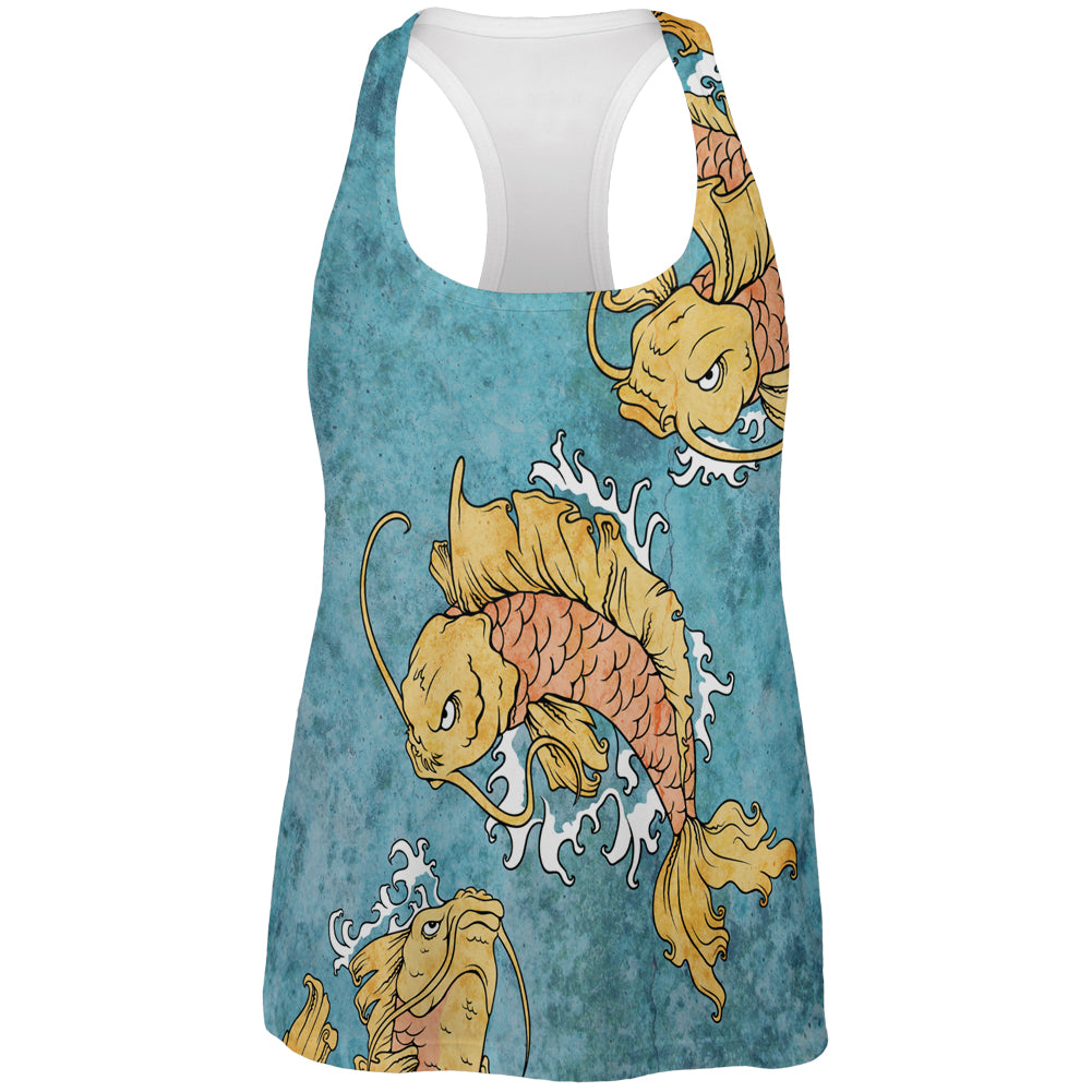 Japanese Koi Fish Tattoo Style All Over Womens Work Out Tank Top Tank Tops Old Glory 2XL Multi