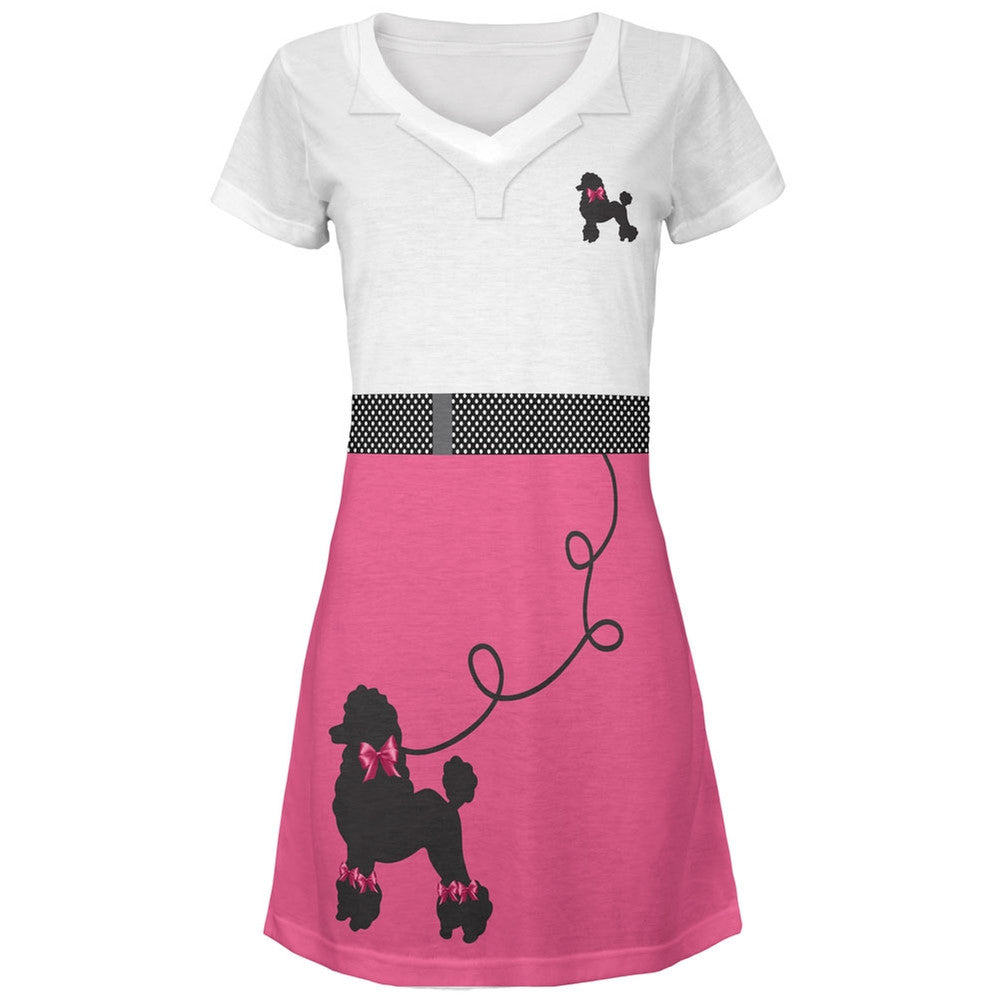 50's Poodle Skirt Pink Costume All Over Juniors V-Neck Dress Dresses Old Glory LG Multi