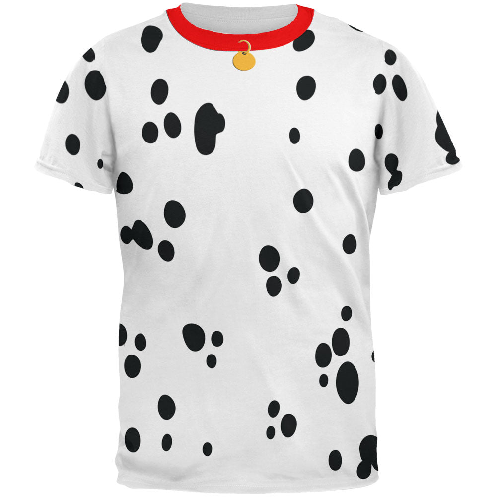 Dog Dalmatian Costume Red Collar All Over Adult T-Shirt Men's T-Shirts Old Glory 2XL White