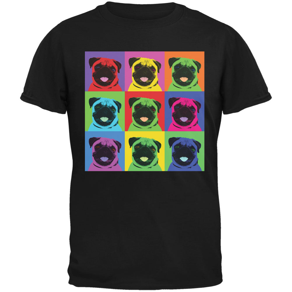 Pug Pop Art Repeating Squares Black Adult T-Shirt Men's T-Shirts Old Glory 2XL Black