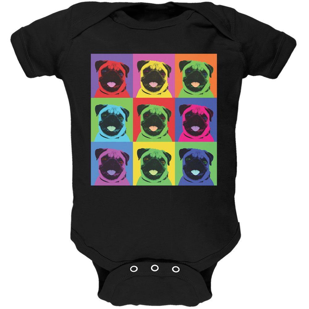 Pug Pop Art Repeating Squares Black Soft Baby One Piece Baby One Piece Old Glory 12 Black