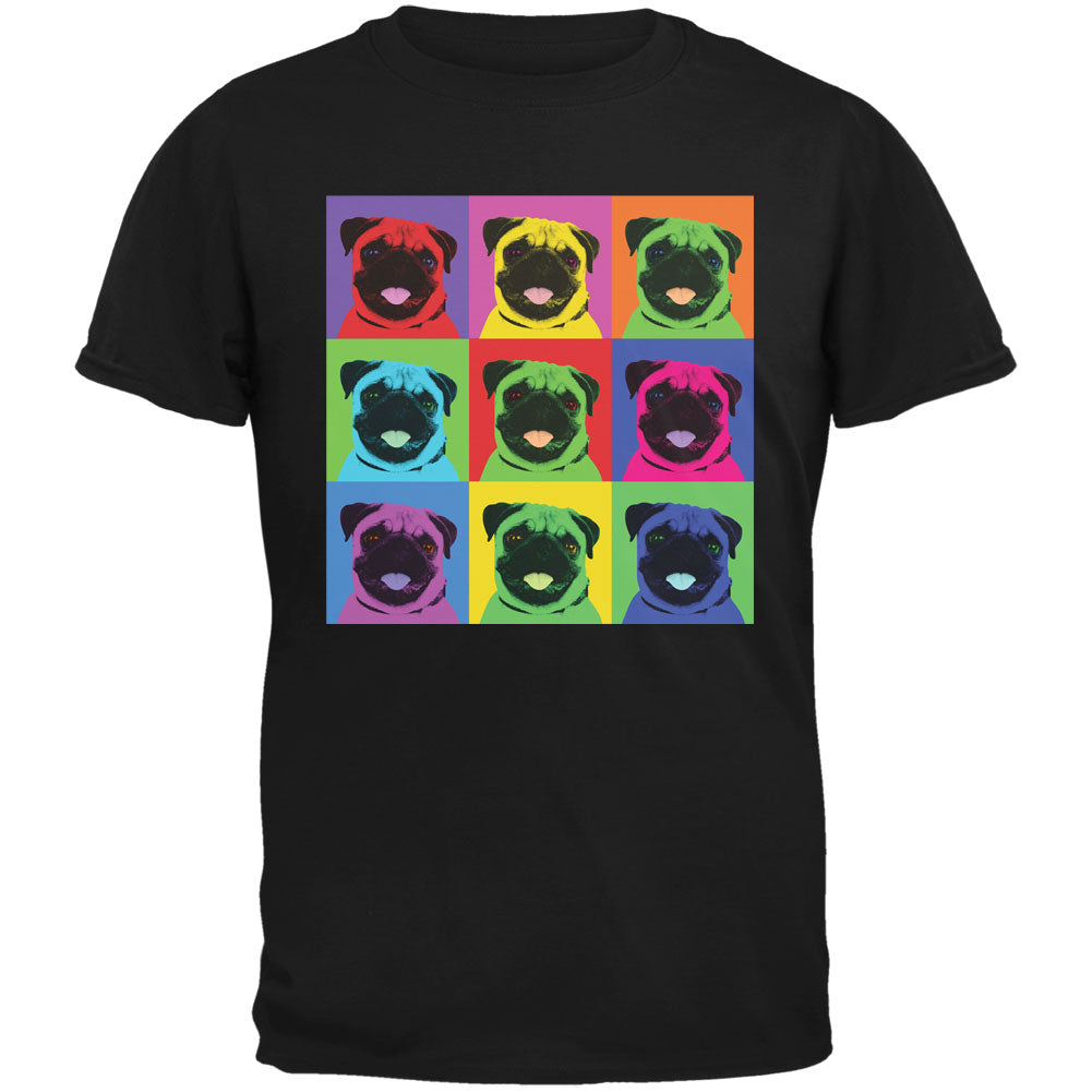 Pug Pop Art Repeating Squares Black Youth T-Shirt Youth T-Shirts Old Glory LG Black