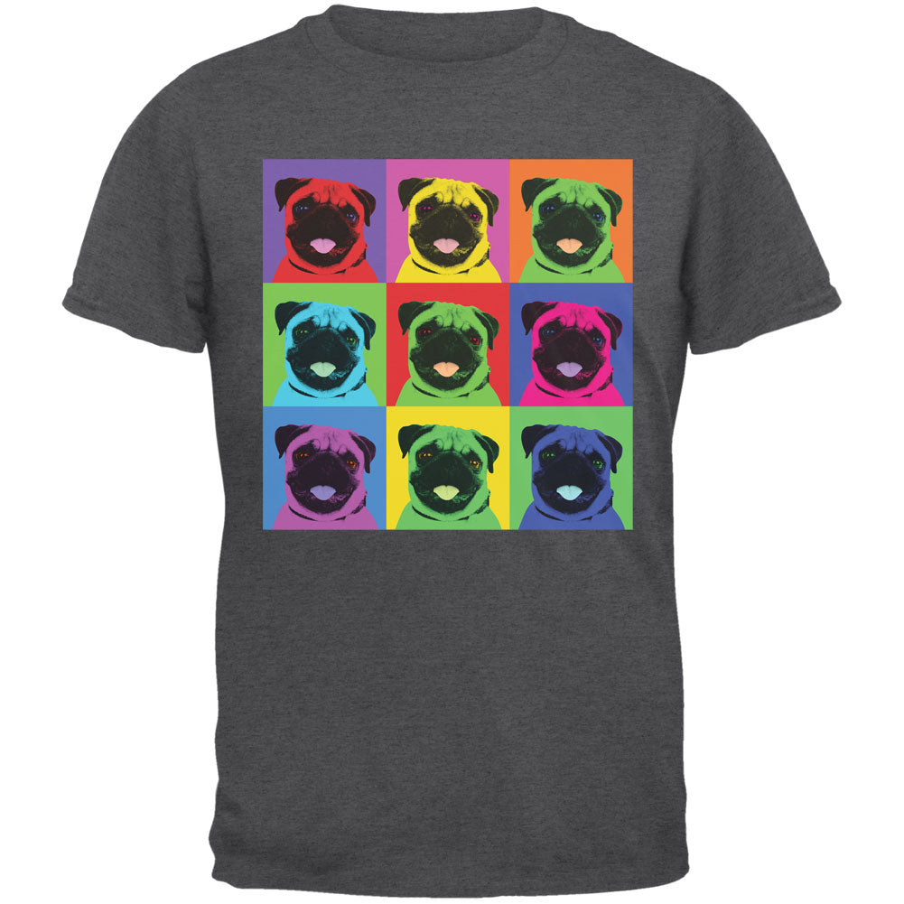 Pug Pop Art Repeating Squares Dark Heather Adult T-Shirt Men's T-Shirts Old Glory 2XL Grey