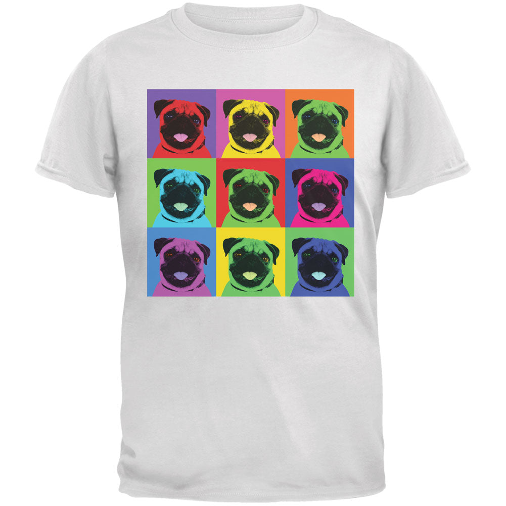 Pug Pop Art Repeating Squares White Adult T-Shirt Men's T-Shirts Old Glory 2XL White