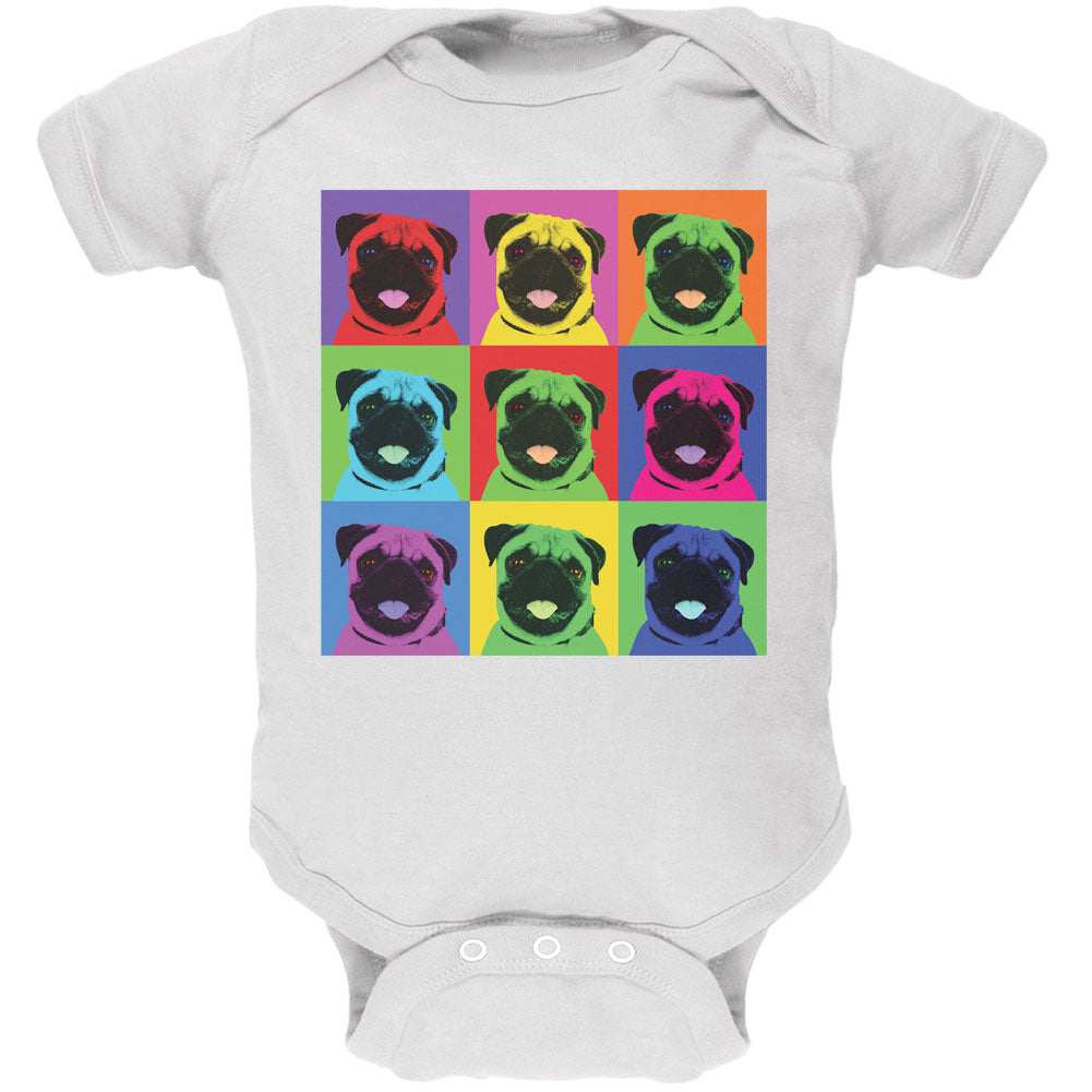 Pug Pop Art Repeating Squares White Soft Baby One Piece Baby One Piece Old Glory 12 White