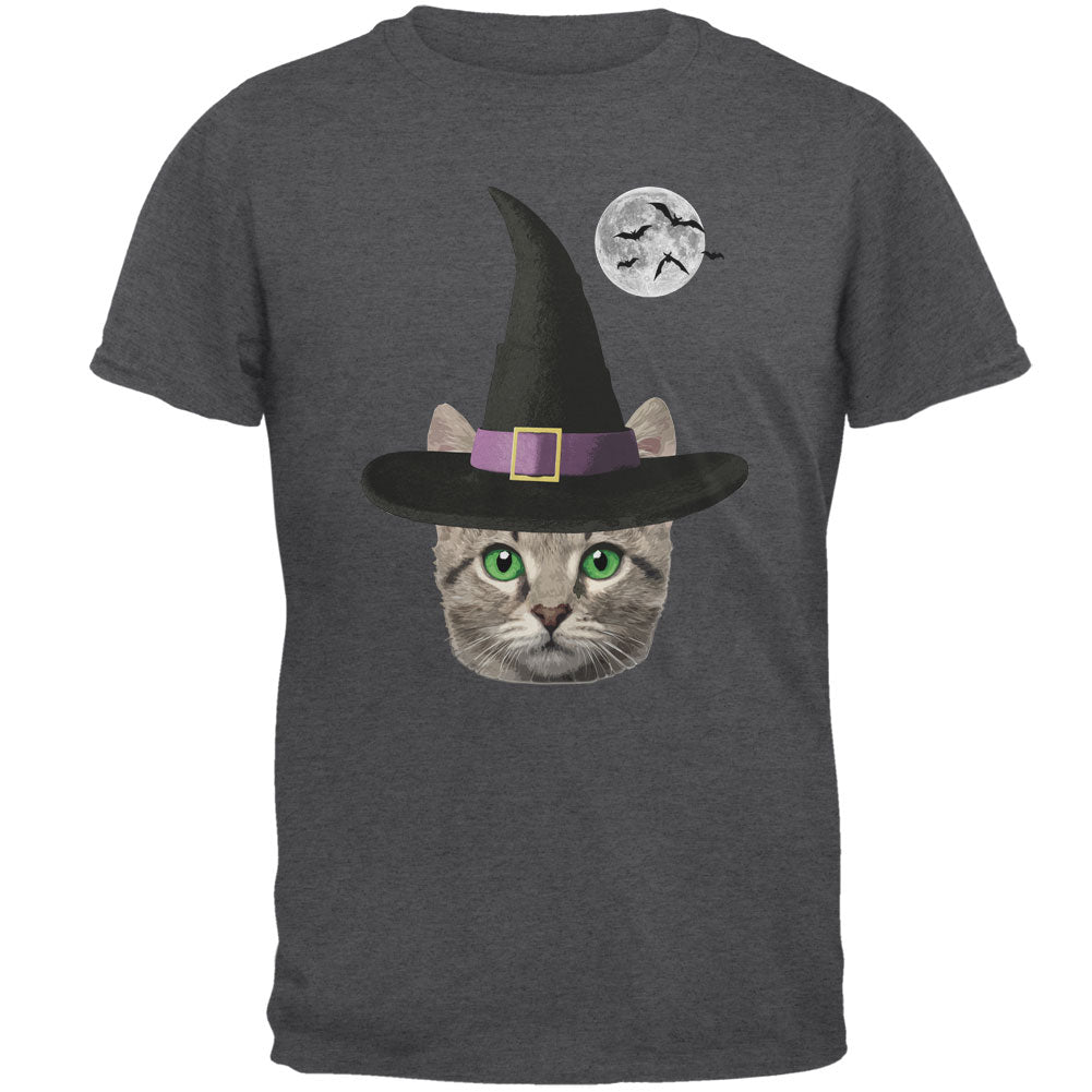 Halloween Funny Cat Witch Dark Heather Adult T-Shirt Men's T-Shirts Old Glory 2XL Grey