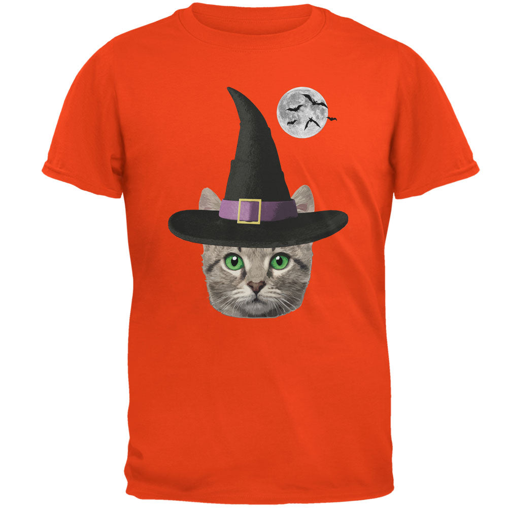 Halloween Funny Cat Witch Orange Adult T-Shirt Men's T-Shirts Old Glory 2XL Orange