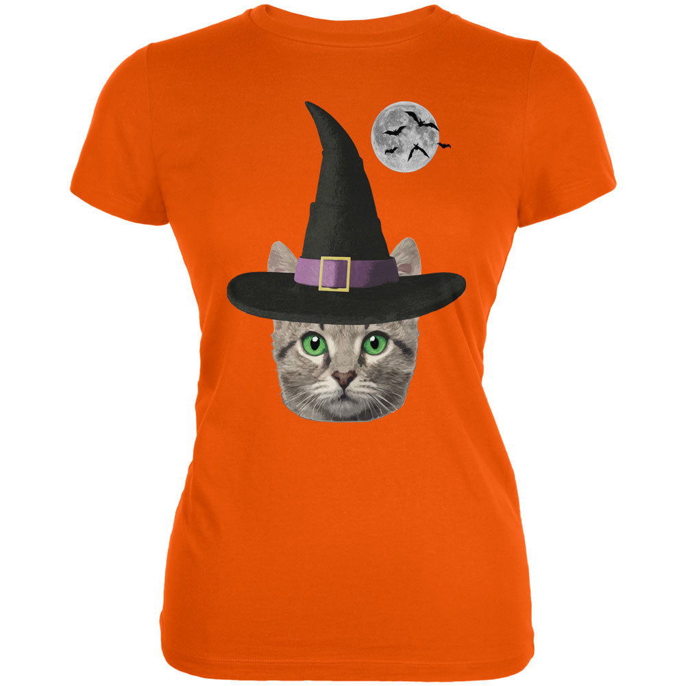 Halloween Funny Cat Witch Orange Juniors Soft T-Shirt Juniors T-Shirts Old Glory 2XL Orange