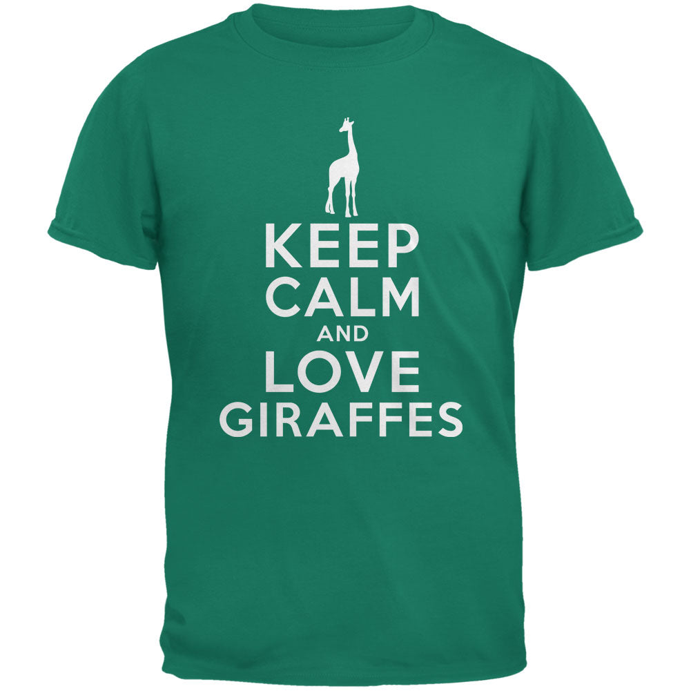 Keep Calm & Love Giraffes Jade Green Adult T-Shirt Men's T-Shirts Old Glory 2XL Green
