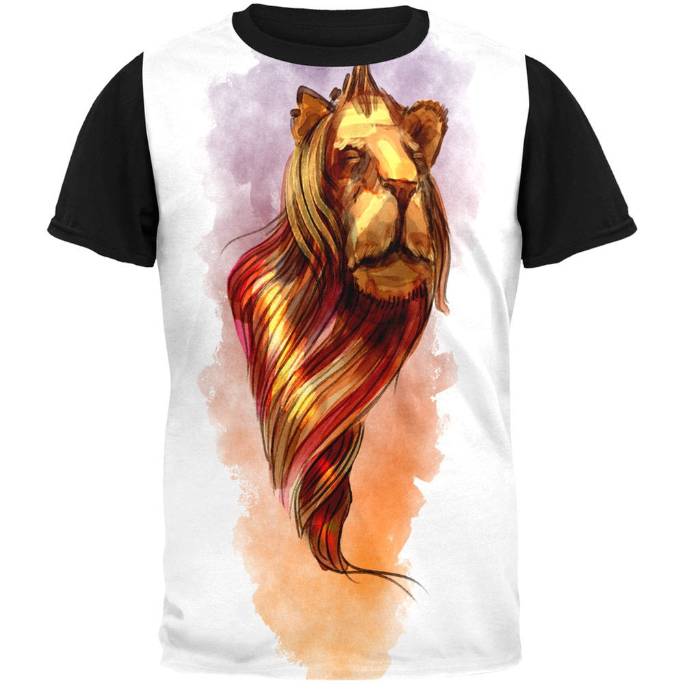 Watercolor Twisting Lion Adult Black Back T-Shirt Men's T-Shirts Old Glory