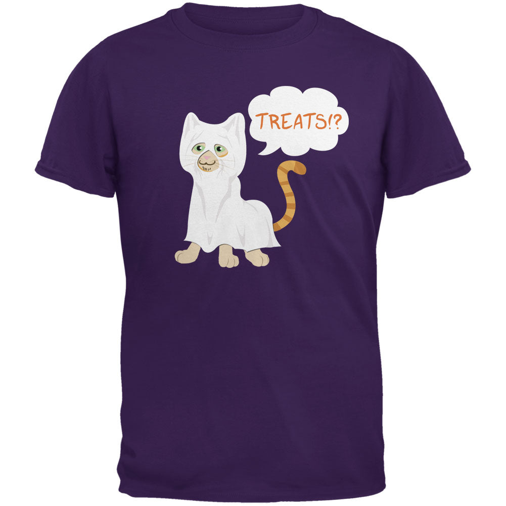Halloween Ghost Treats Cat Purple Adult T-Shirt Men's T-Shirts Old Glory 2XL Purple