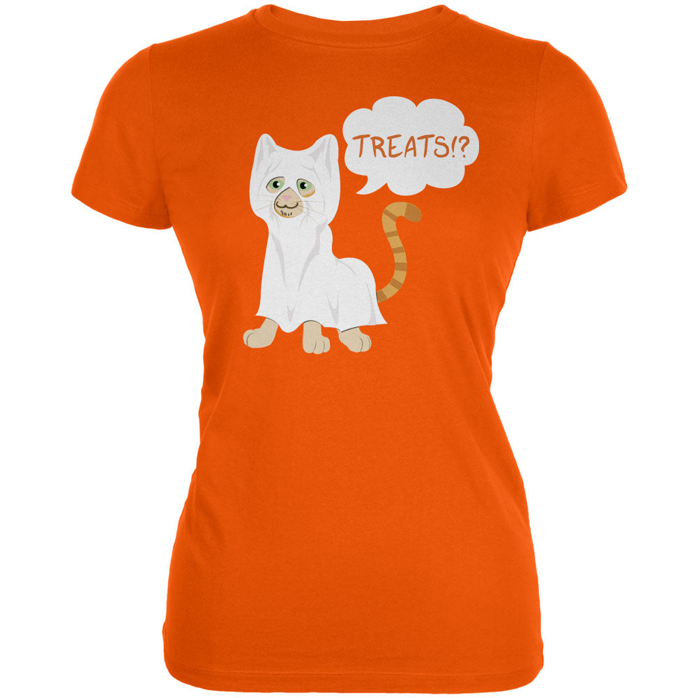 Halloween Ghost Treats Cat Orange Juniors Soft T-Shirt Juniors T-Shirts Old Glory 2XL Orange