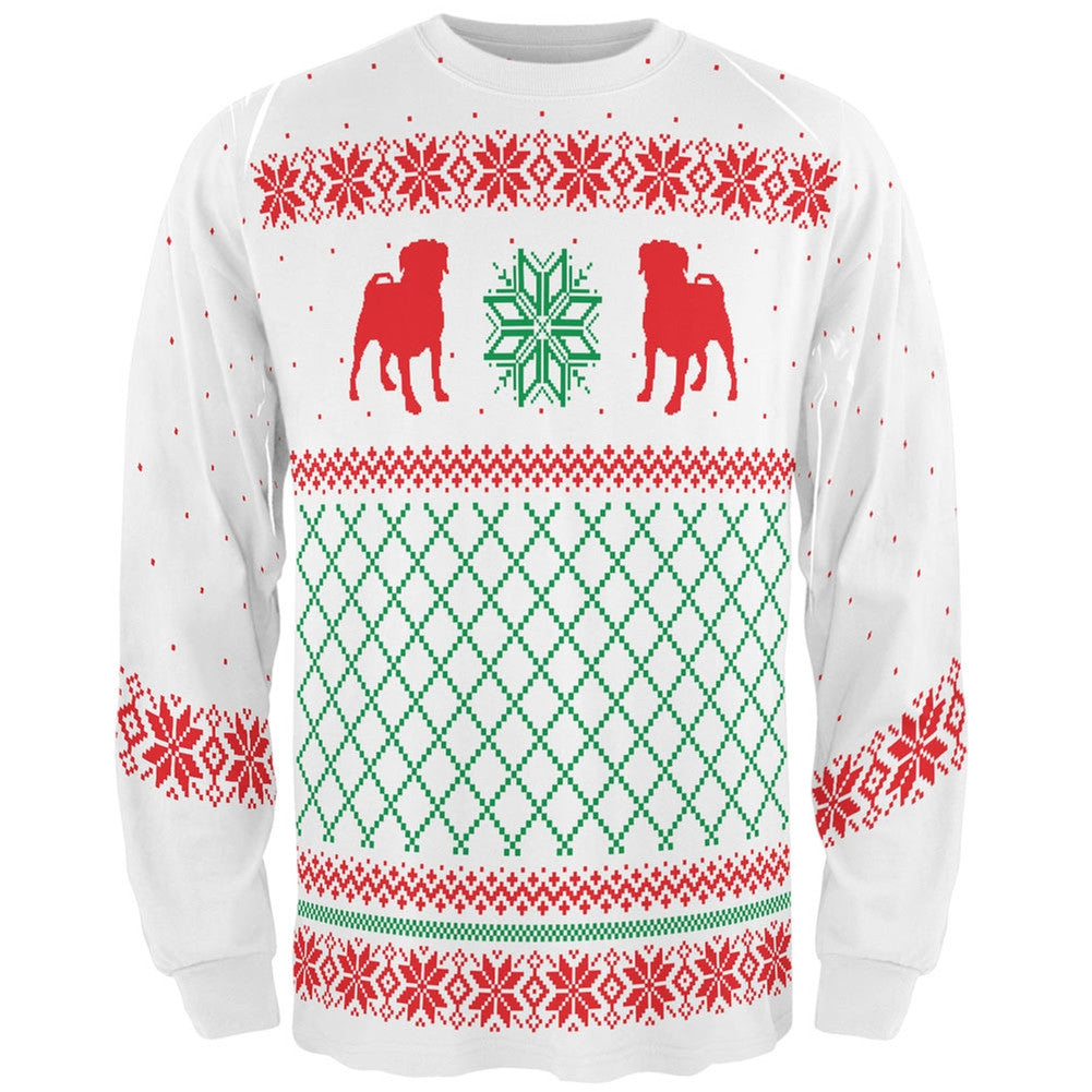 Pug Dog Ugly Christmas Sweater All Over Adult Long Sleeve T-Shirt Men's Long Sleeves Old Glory