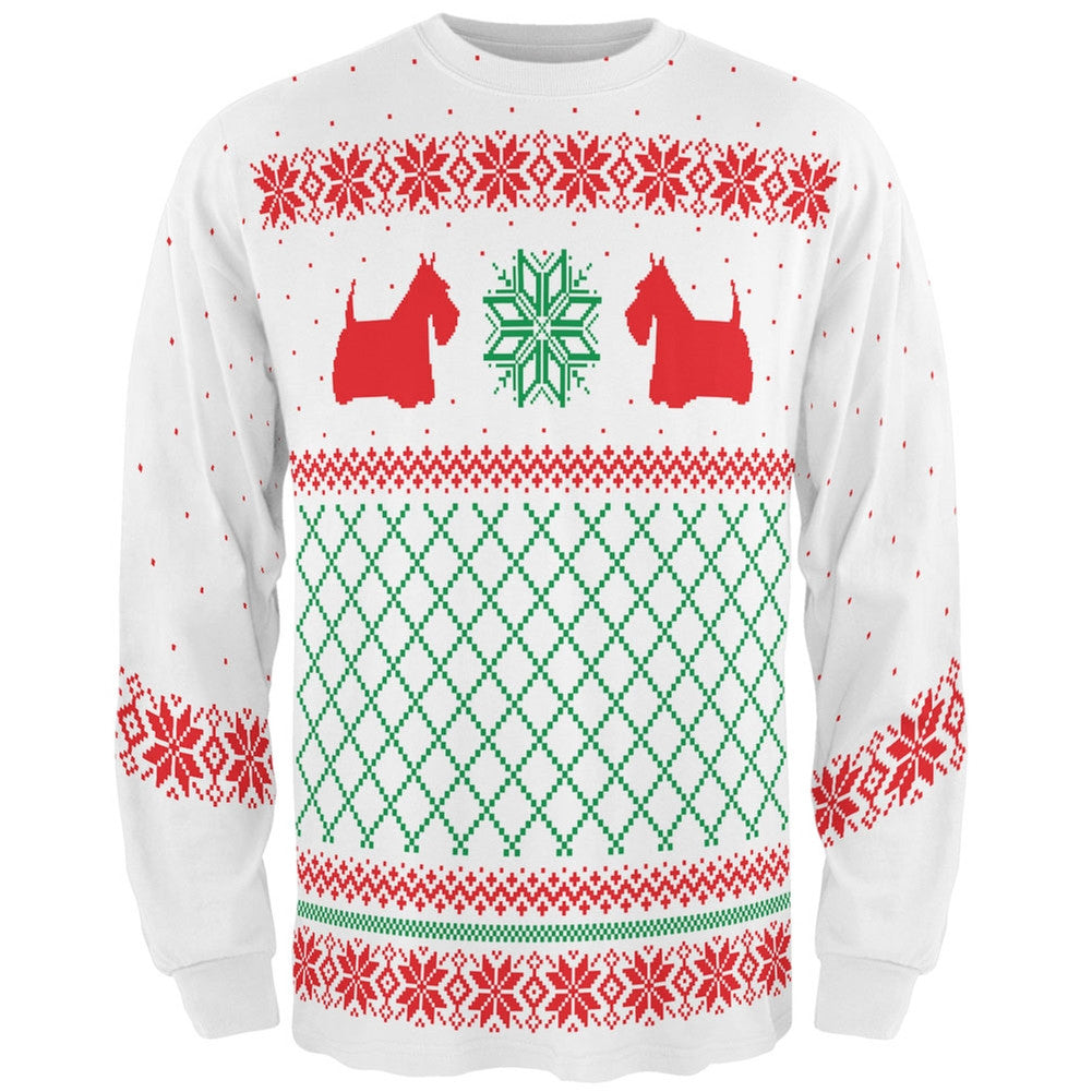 Scottie Dog Ugly Christmas Sweater All Over Adult Long Sleeve T-Shirt Men's Long Sleeves Old Glory