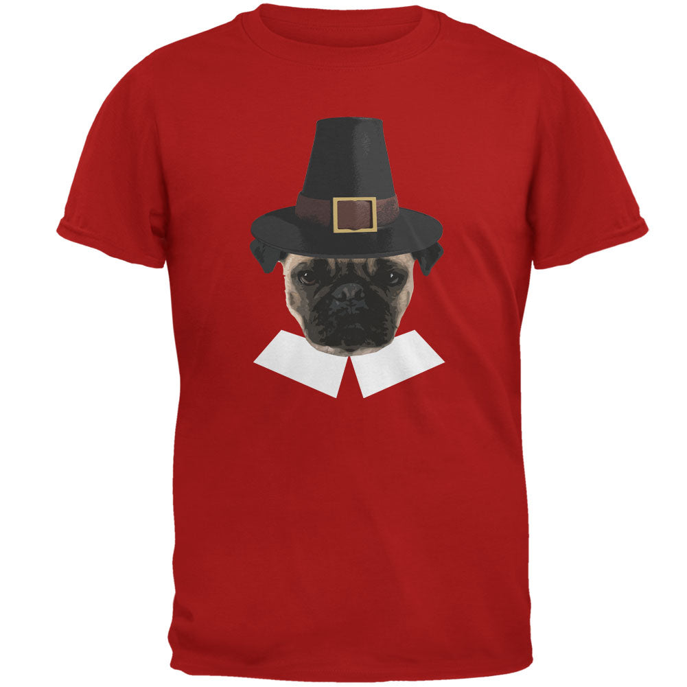 Thanksgiving Funny Pug Pilgrim Red Adult T-Shirt Men's T-Shirts Old Glory 2XL Red