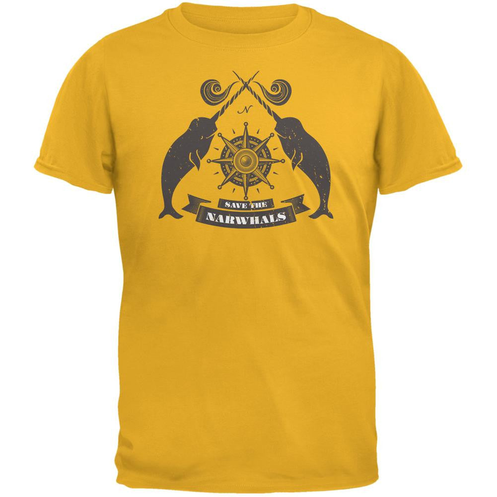 Save The Narwhals Gold Adult T-Shirt Men's T-Shirts Old Glory 2XL Yellow