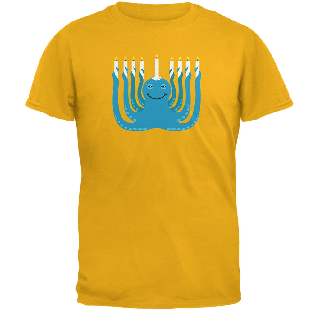 Hanukkah Menorah-ctopus Funny Octopus Gold Adult T-Shirt Men's T-Shirts Old Glory