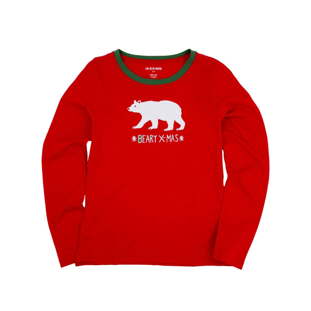 Beary XMAS Christmas Womens Long Sleeve Pajama T-Shirt Sleepwear Tops Old Glory